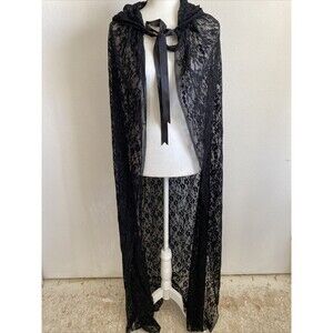 Just Pretend By Wyla Cape Black Lace Full Length Hooded Costume Cloak Adult OS
